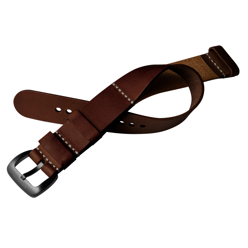 Szanto 22mm 1110 Series Brown Leather Nato Style Strap/Black Hardware