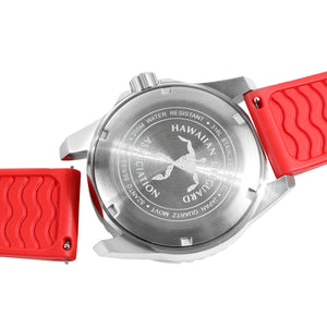 Hawaiian Lifeguard 22mm Rubber Strap:  Red with Black Buckle (for 5400 series)