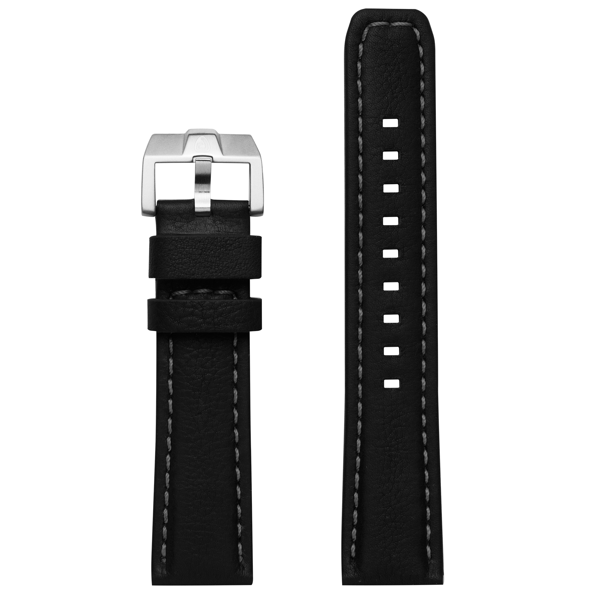 ProTek 22mm Leather Strap - Black with SS Buckle