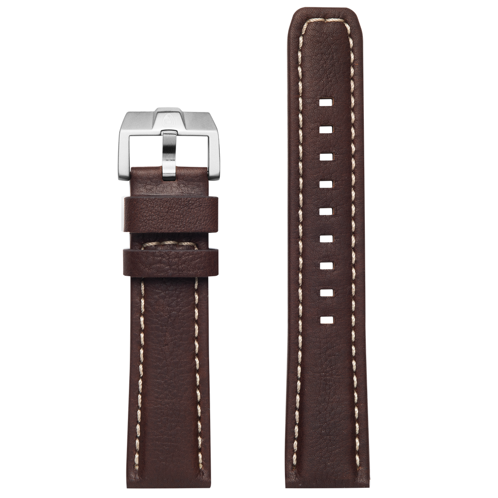 ProTek 22mm Leather Strap - Dark Brown with Steel Buckle