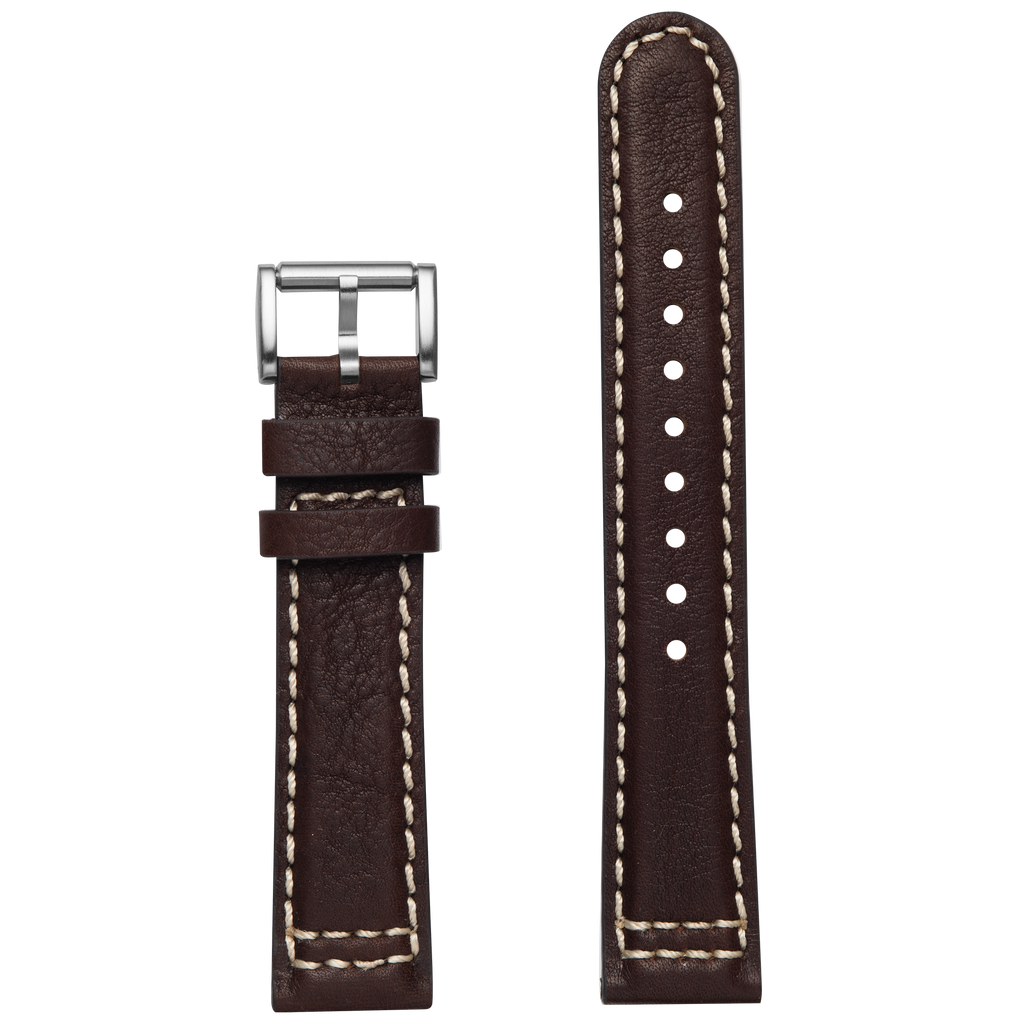 ProTek 20mm Leather Strap - Dark Brown with Titanium Buckle