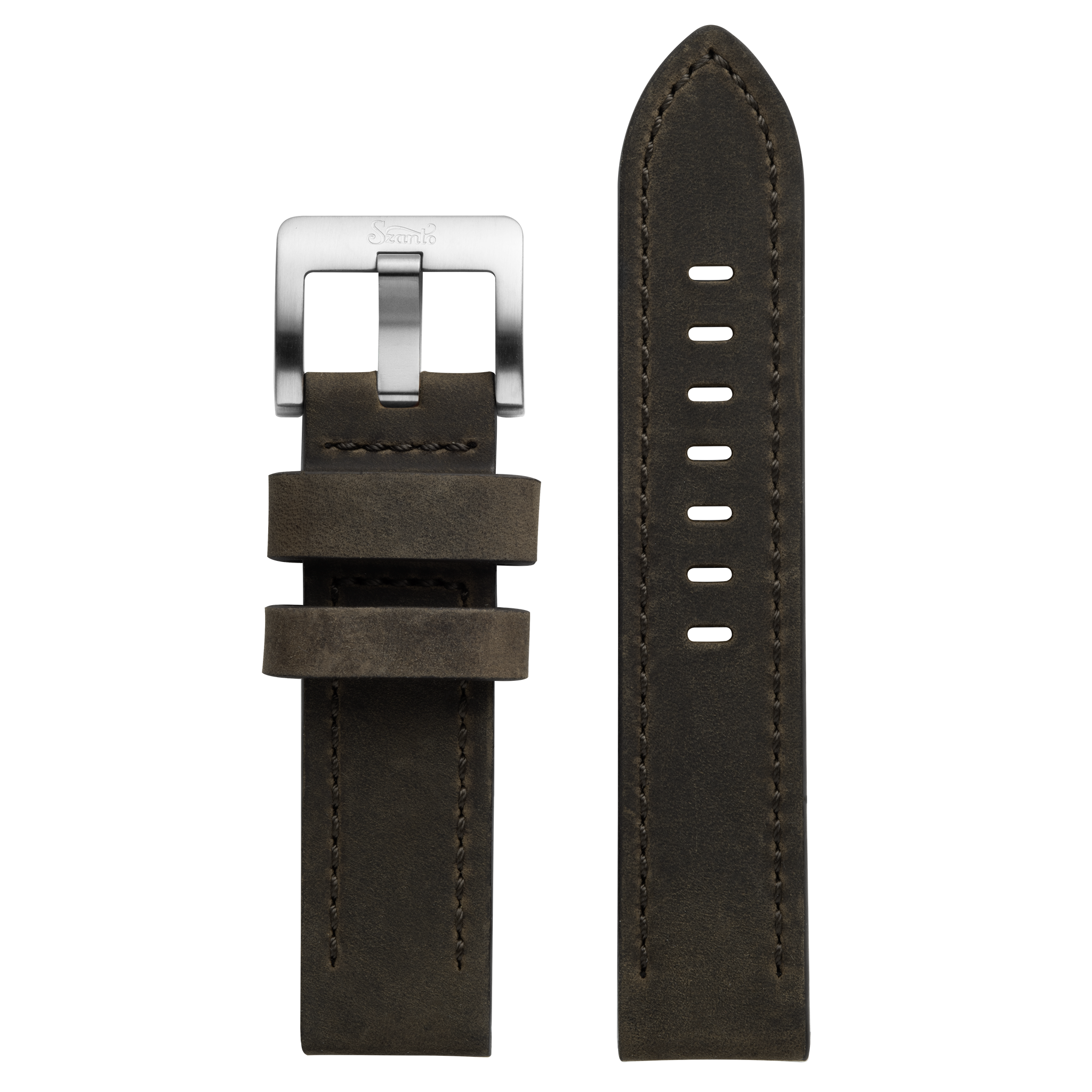Szanto 22mm 2700 Series Black (Dark Gray) Leather Strap/Stainless Steel Buckle