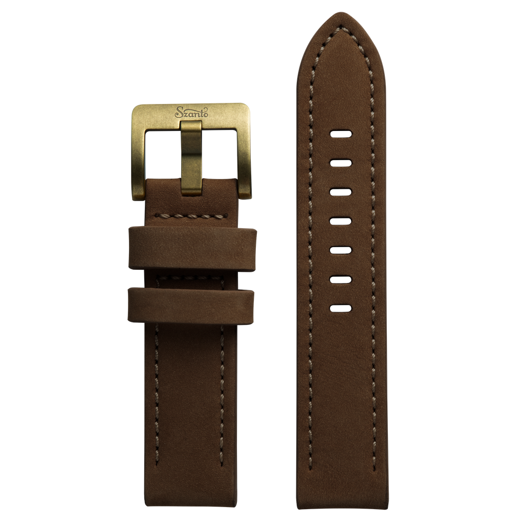 Szanto 22mm 4500 Series Brown Leather Strap/Antique Gold Buckle
