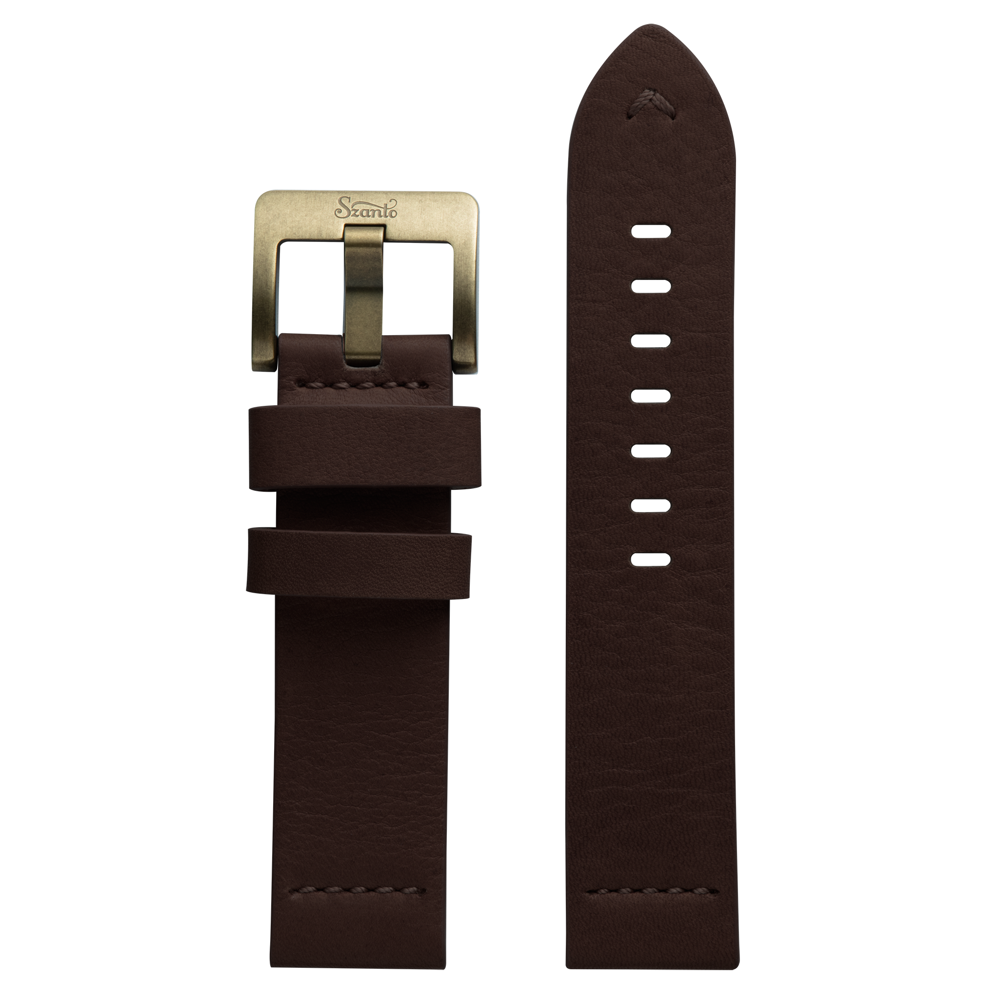 Szanto 22mm 5200 Series Brown Waterproof Leather Strap/Antique Gold Buckle