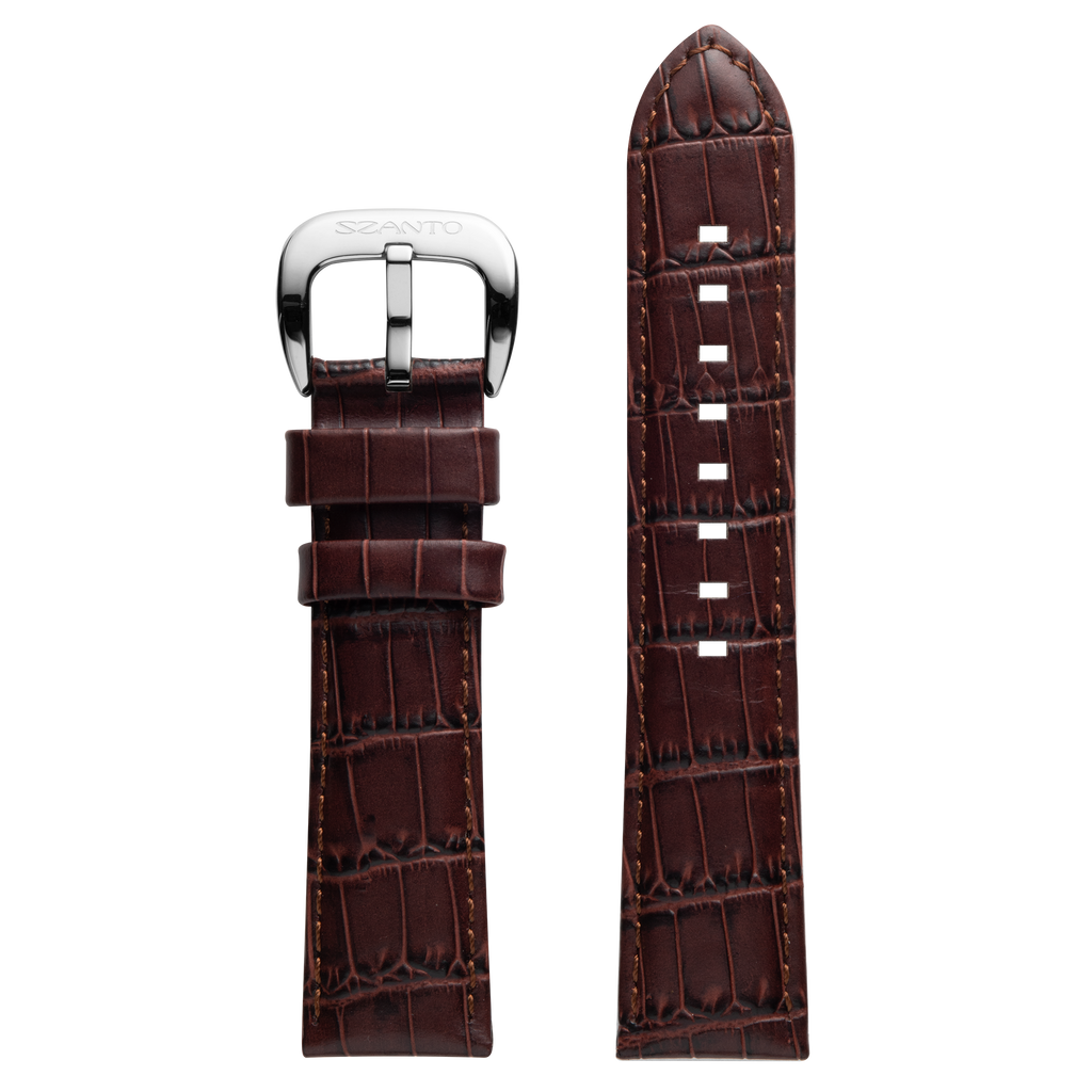 Szanto 22mm 6000 Series Burgundy Leather Strap/Stainless Steel Buckle
