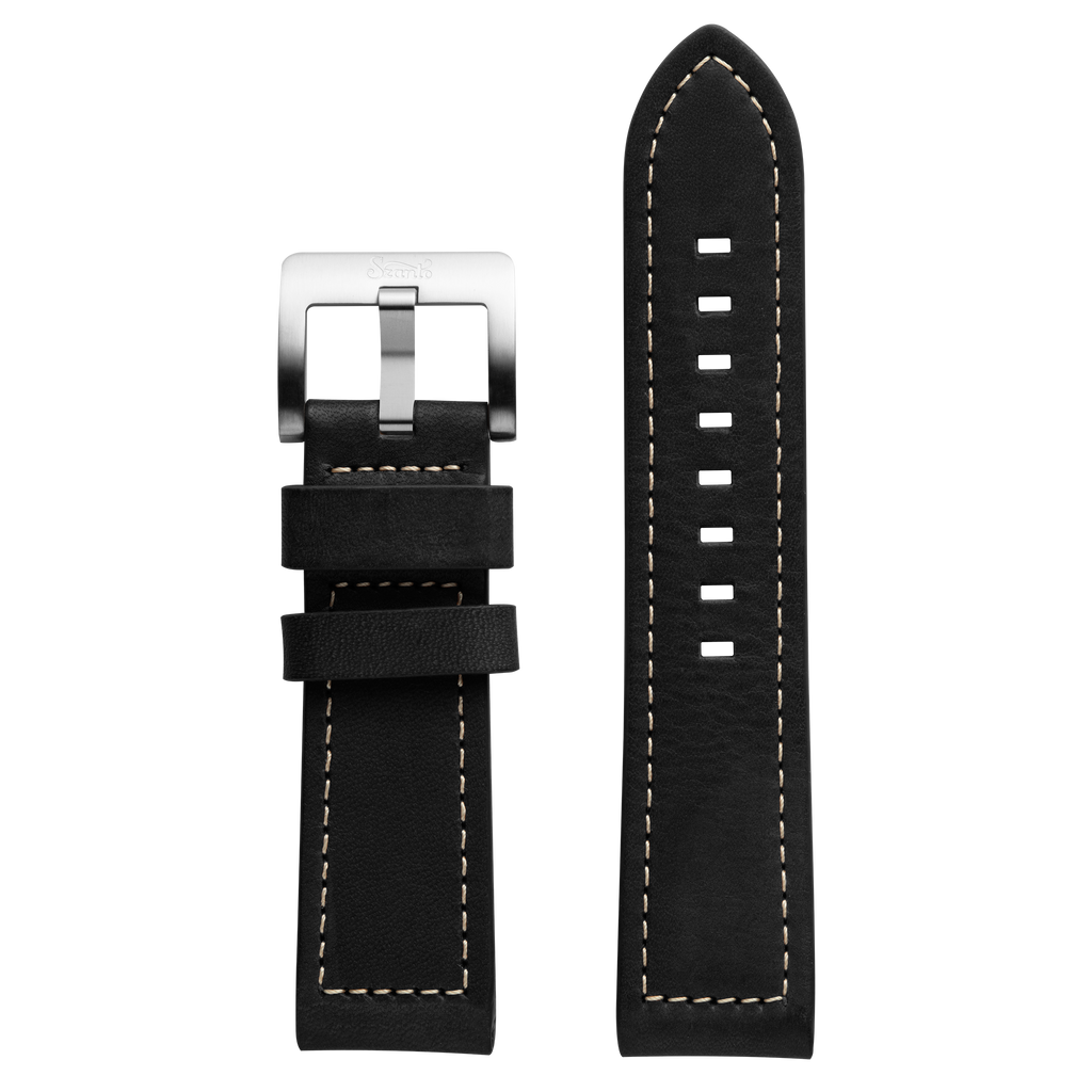 Szanto 24mm 6100 Series Black Leather Strap/Stainless Steel Buckle
