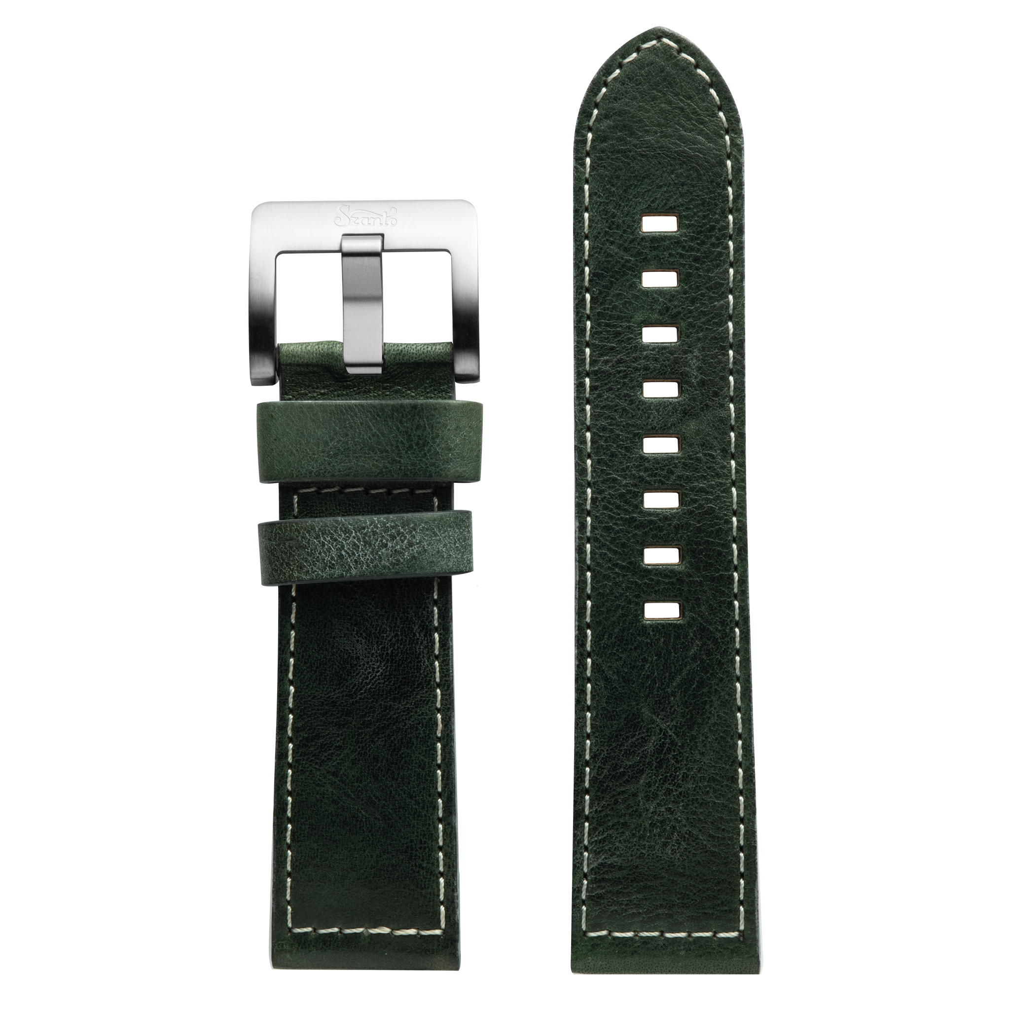 Szanto 24mm 6100 Series Dark Green Leather Strap/Stainless Steel Buckle