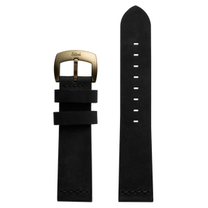 Szanto 22mm 7000 Series Black Leather Strap/Antique Gold Buckle