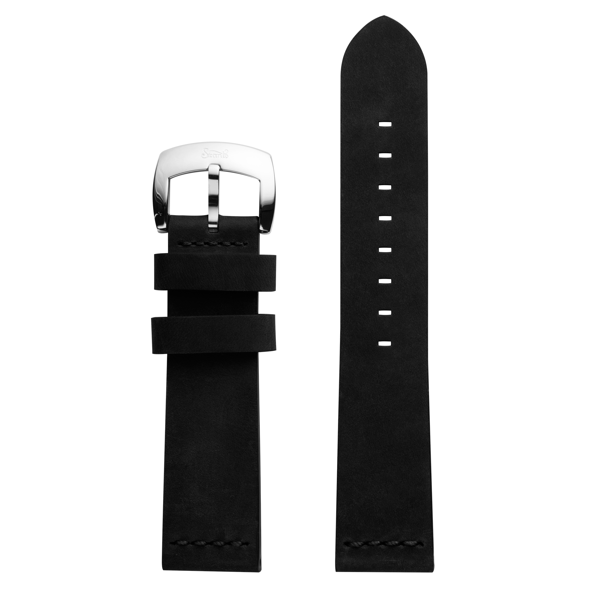 Szanto 22mm 7000 Series Black Leather Strap/Stainless Steel Buckle