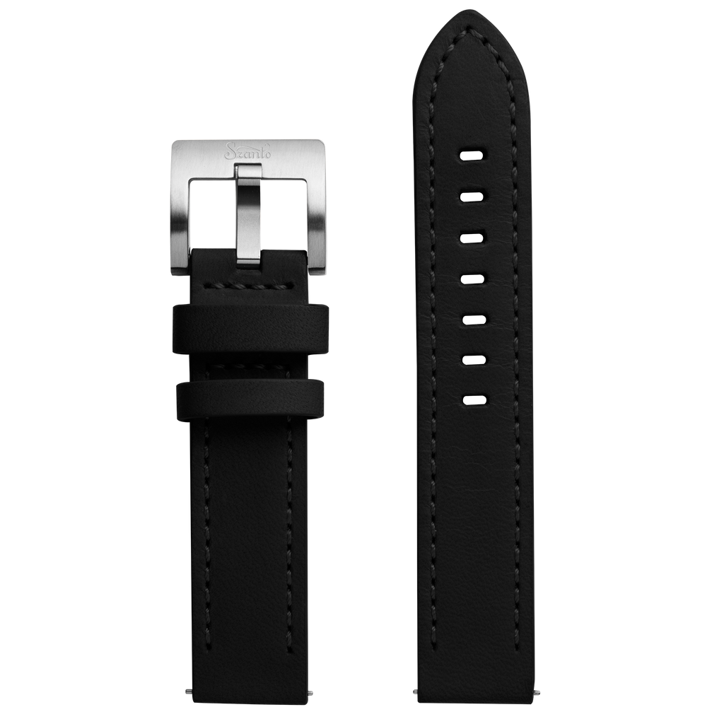Szanto 20mm 2750 & 4550 Series Black Leather Strap with Stainless Steel Buckle