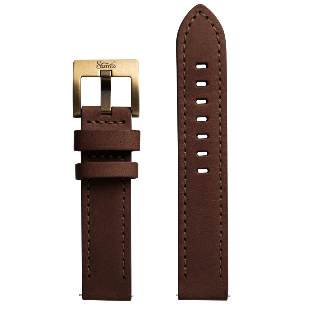 Szanto 20mm 2750 & 4550 Series Brown Leather Strap/Antique Gold Buckle