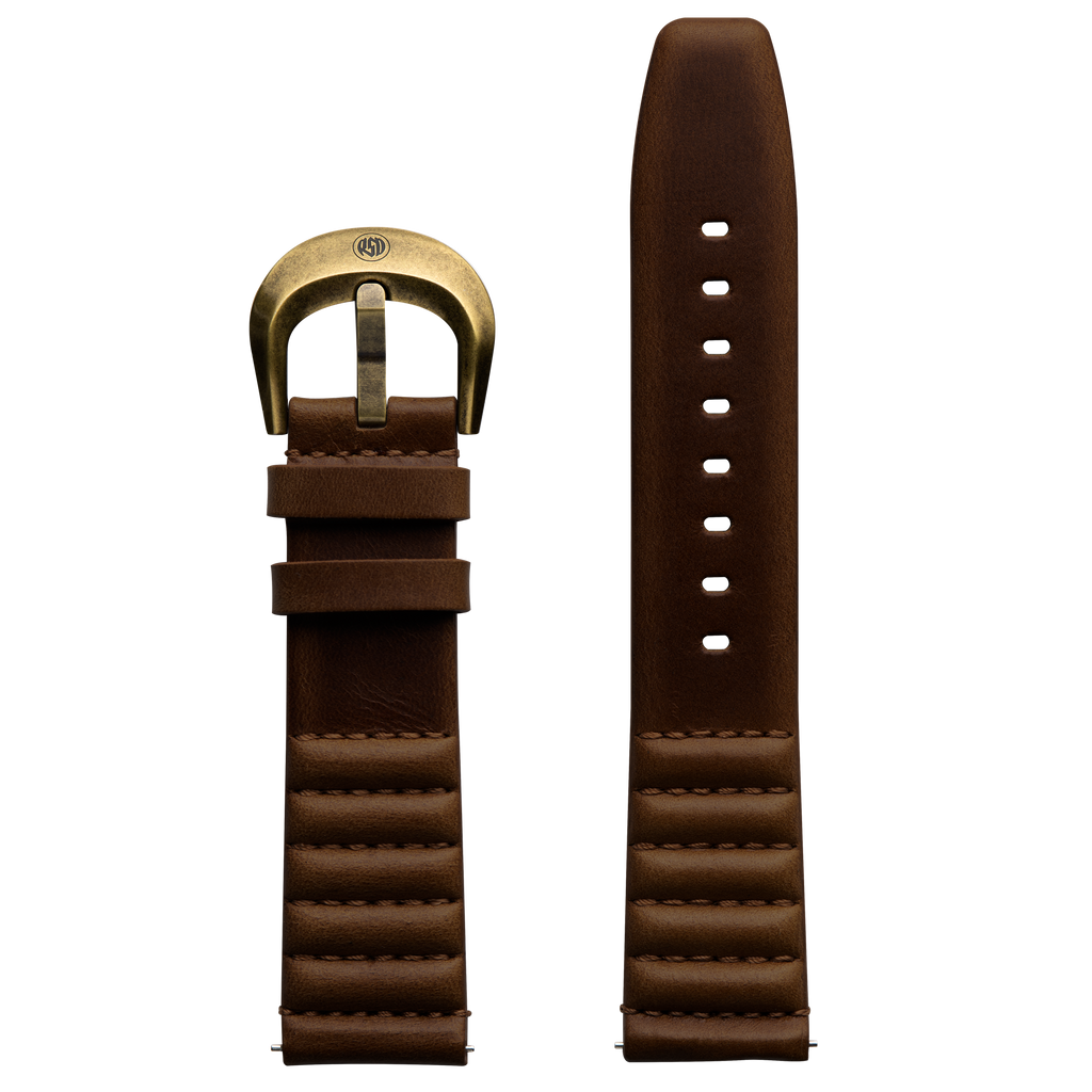 Szanto ICON 22mm Genuine Horween Leather Dark Brown Strap/Antique Gold Buckle - Roland Sands Series