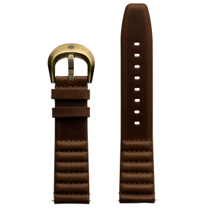 Szanto ICON 22mm Genuine Horween Leather Dark Brown Strap/Antique Gold Buckle - Roland Sands Series