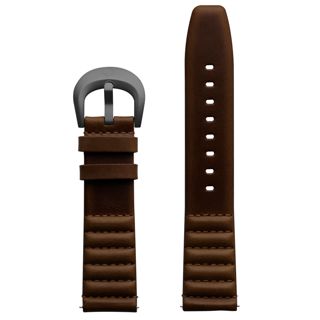 Szanto ICON 22mm Genuine Horween Leather Dark Brown Strap/Gun Gray Buckle - Roland Sands Series