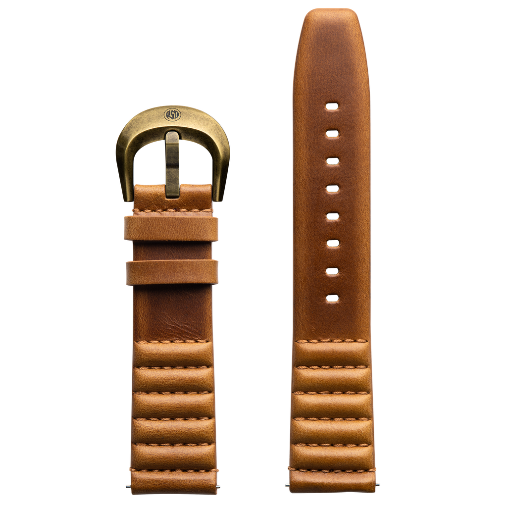 Szanto ICON 22mm Genuine Horween Leather Tan Strap/Antique Gold Buckle - Roland Sands Series