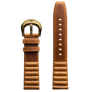 Szanto ICON 22mm Genuine Horween Leather Tan Strap/Antique Gold Buckle - Roland Sands Series