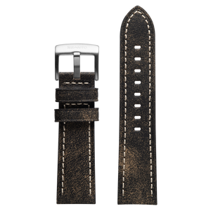 Szanto 24mm 2000 Series Black Leather Strap with Ivory Stitch/Stainless Steel Buckle