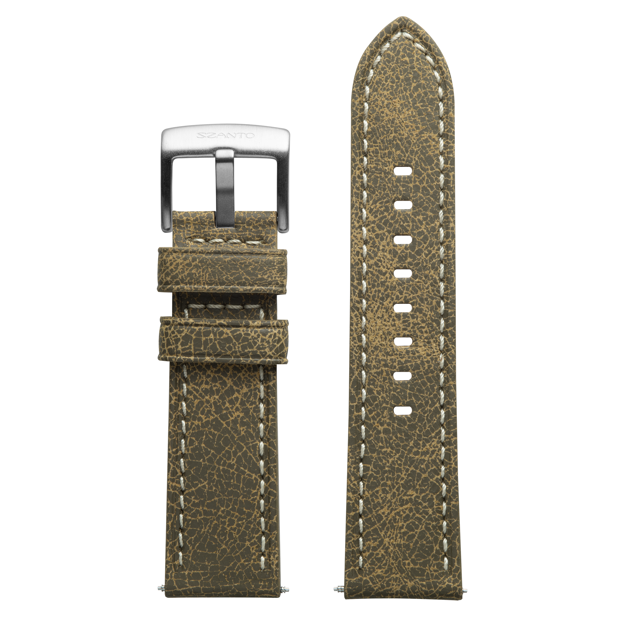 Szanto 24mm 2600 Series Taupe Leather Strap with Cream Stitch/Stainless Steel Buckle