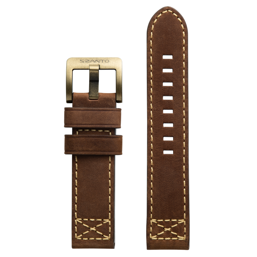 Szanto 22mm 4000 Series Brown Leather Strap/Antique Gold Buckle