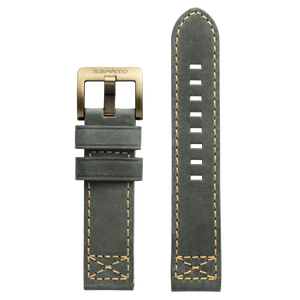 Szanto 22mm 4000 Series Gray Leather Strap/Antique Gold Buckle
