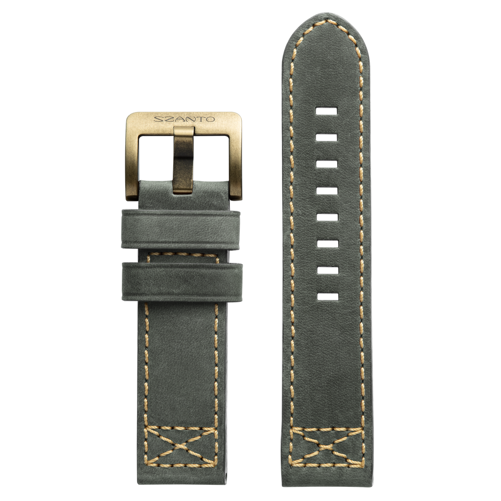 Szanto 24mm 4100 Series D. Gray Leather Strap/Antique Gold Buckle