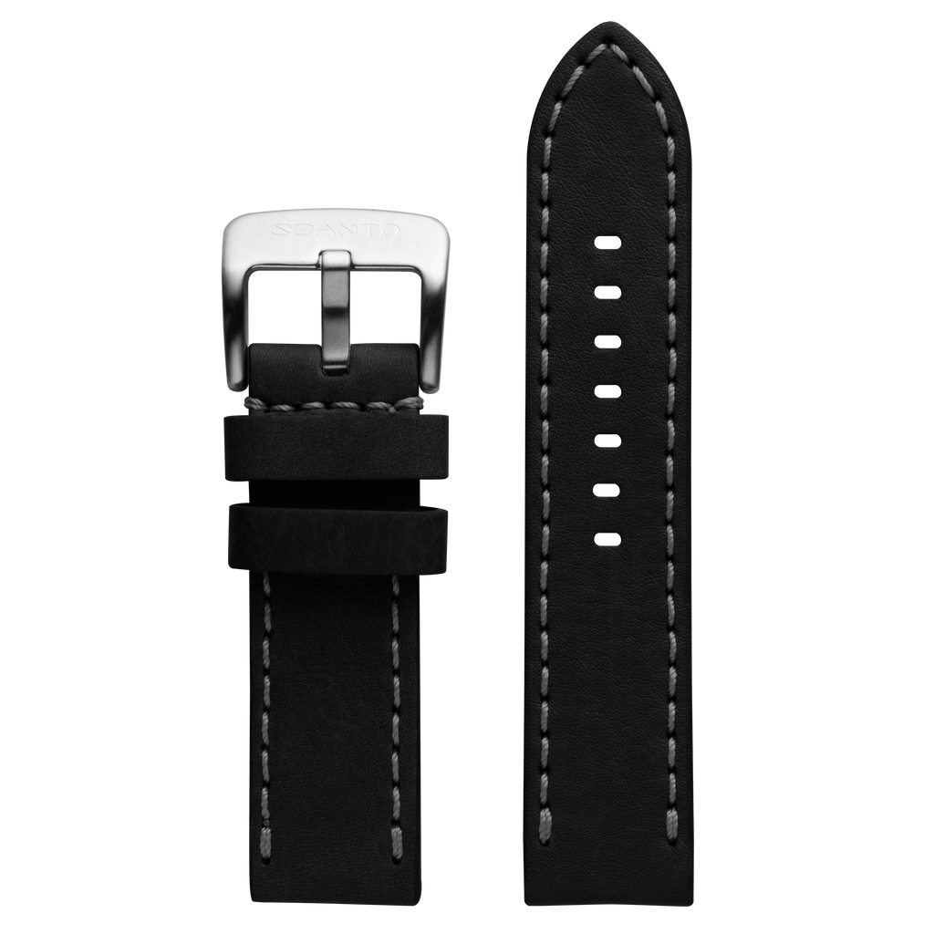 Szanto 24mm 5100 Series Black Waterproof Leather Strap/Stainless Steel Buckle